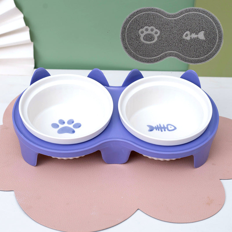 Ceramic Double Elevated Pet Feeding Water Bowl