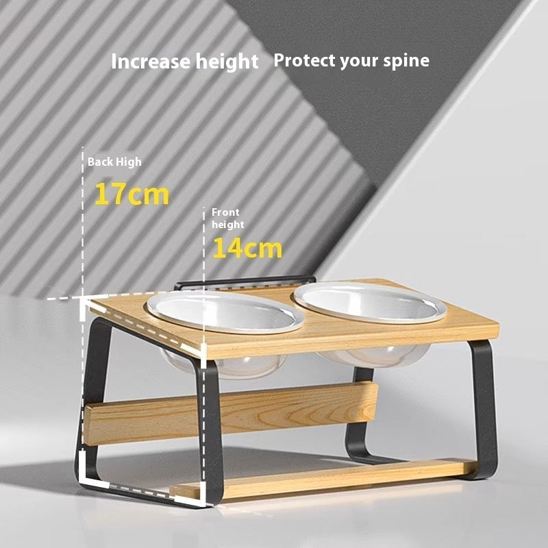 Ceramic Double Bowl Elevated Pet Feeding Water Bowl