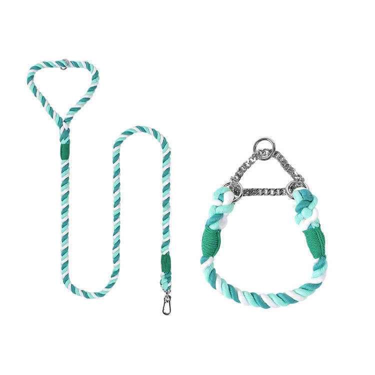 Woven Cotton Pet Collar And Leash Set Walking Control