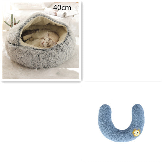 2 In 1 Winter Round Plush Warm Pet Sleeping Bed House
