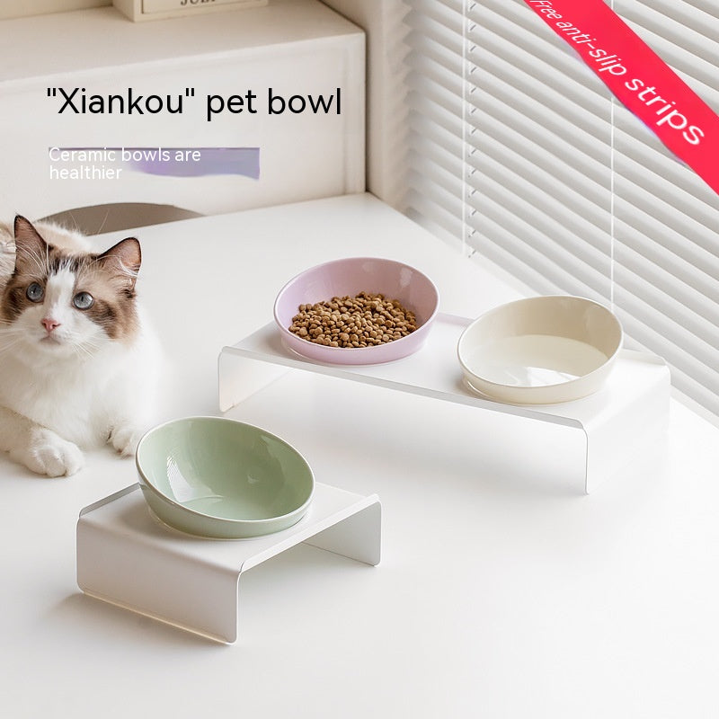 Ceramic Beveled Pet Feeding Bowl