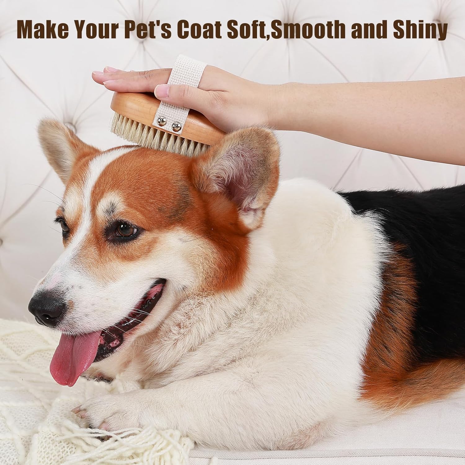 Soft Boar Bristle Pet Palm Grooming Brush Shedding Control Tool