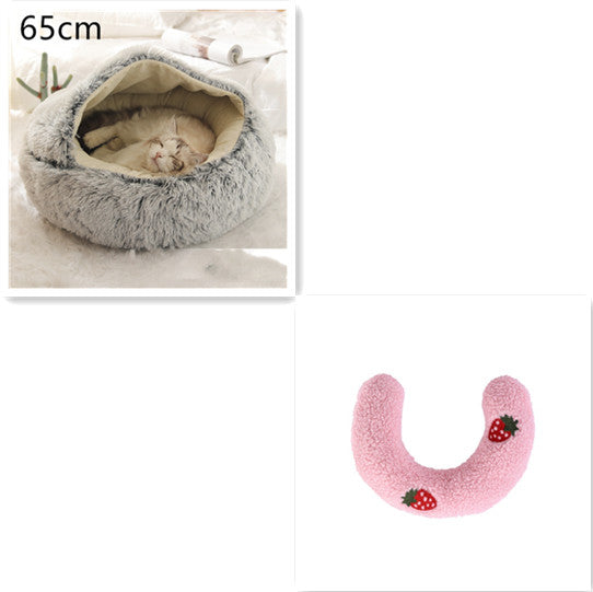 2 In 1 Winter Round Plush Warm Pet Sleeping Bed House