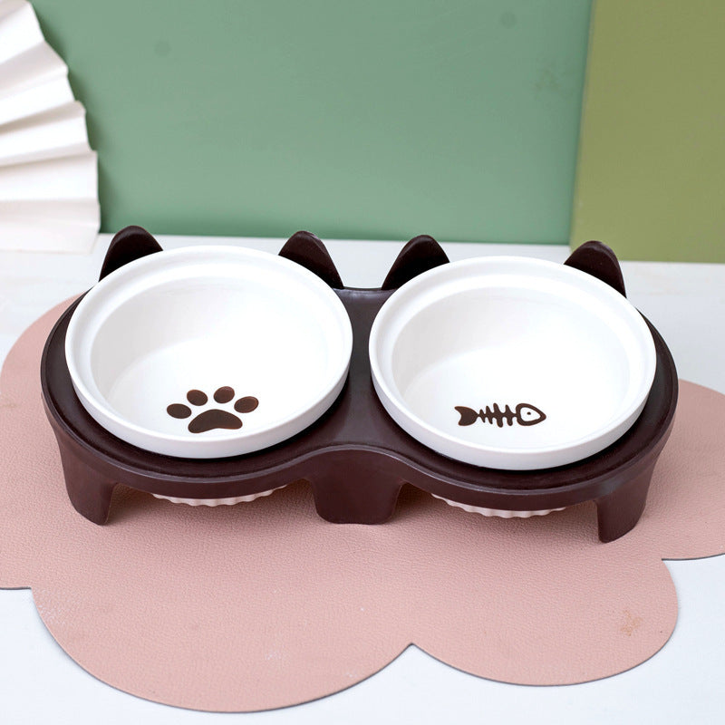 Ceramic Double Elevated Pet Feeding Water Bowl