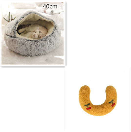 2 In 1 Winter Round Plush Warm Pet Sleeping Bed House