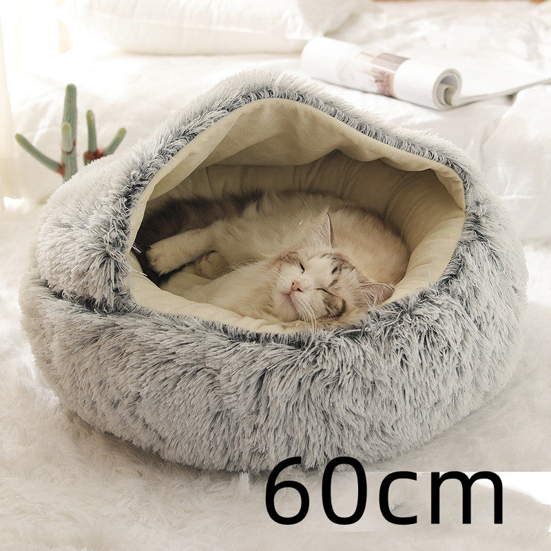 2 In 1 Winter Round Plush Warm Pet Sleeping Bed House