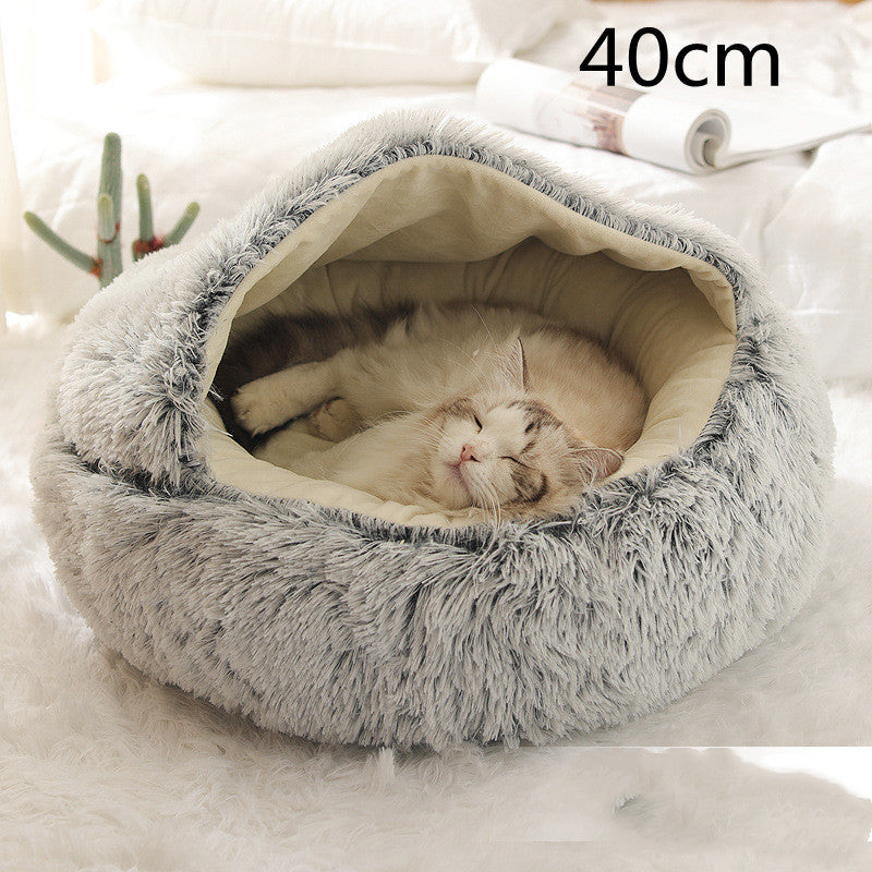 2 In 1 Winter Round Plush Warm Pet Sleeping Bed House