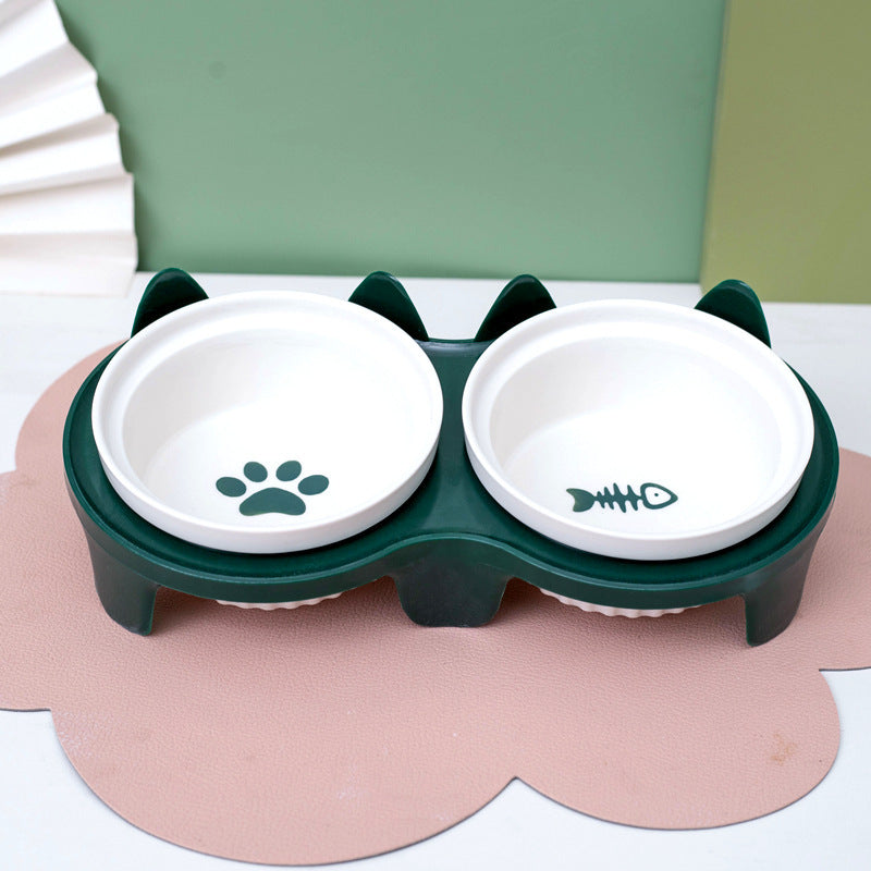 Ceramic Double Elevated Pet Feeding Water Bowl