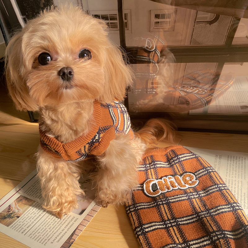 Vintage Plaid Warm Pet Sweater Clothing Pullover