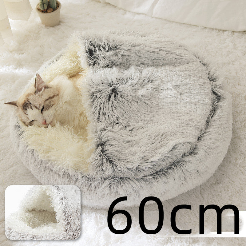 2 In 1 Winter Round Plush Warm Pet Sleeping Bed House