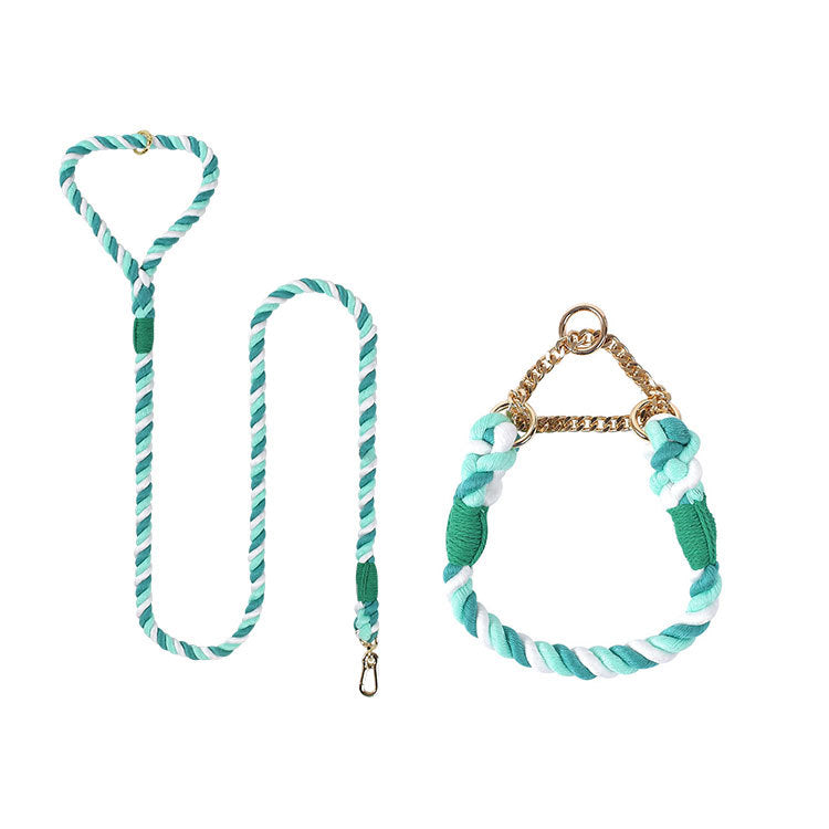 Woven Cotton Pet Collar And Leash Set Walking Control