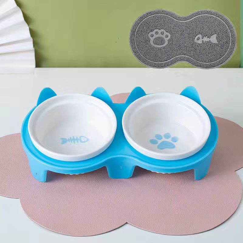 Ceramic Double Elevated Pet Feeding Water Bowl