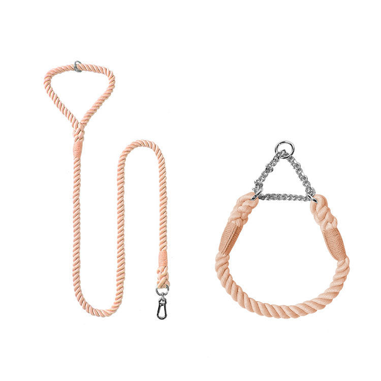 Woven Cotton Pet Collar And Leash Set Walking Control