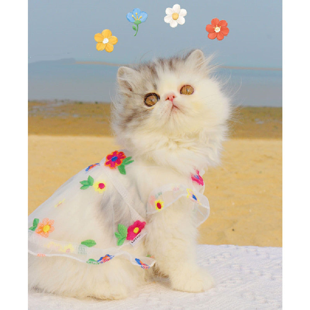 Mesh Embroidered Flower Pet Dress For Small Animals Wear