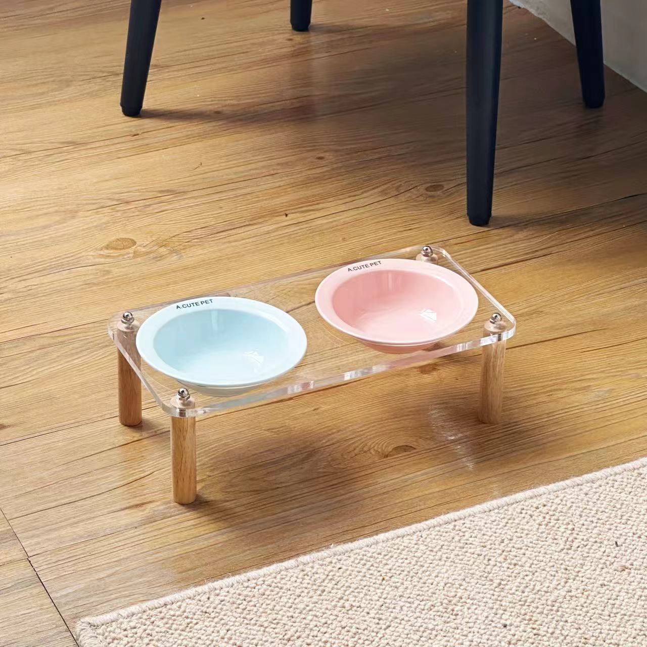 Anti Tumble Ceramic Elevated Pet Double Feeding Bowl