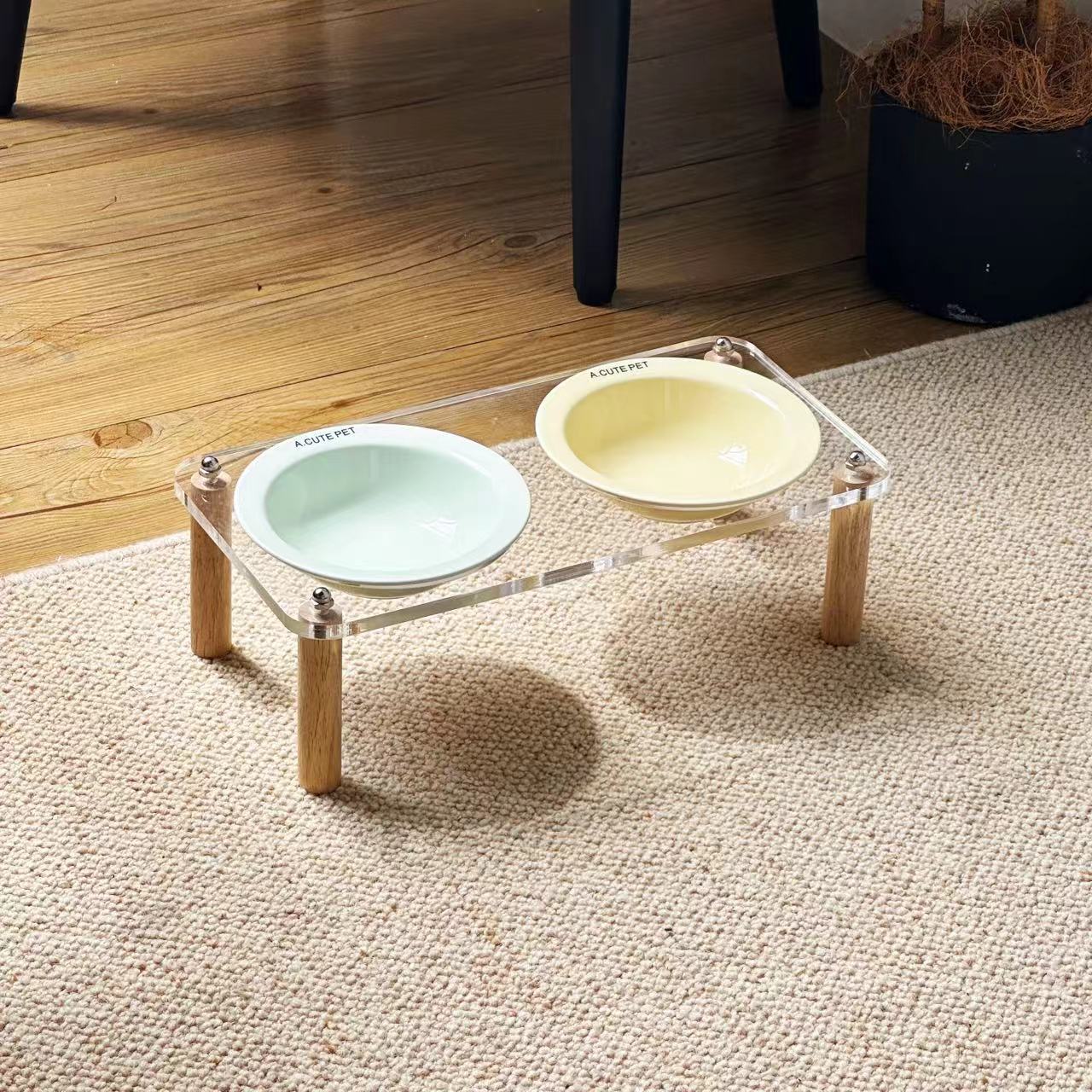 Anti Tumble Ceramic Elevated Pet Double Feeding Bowl