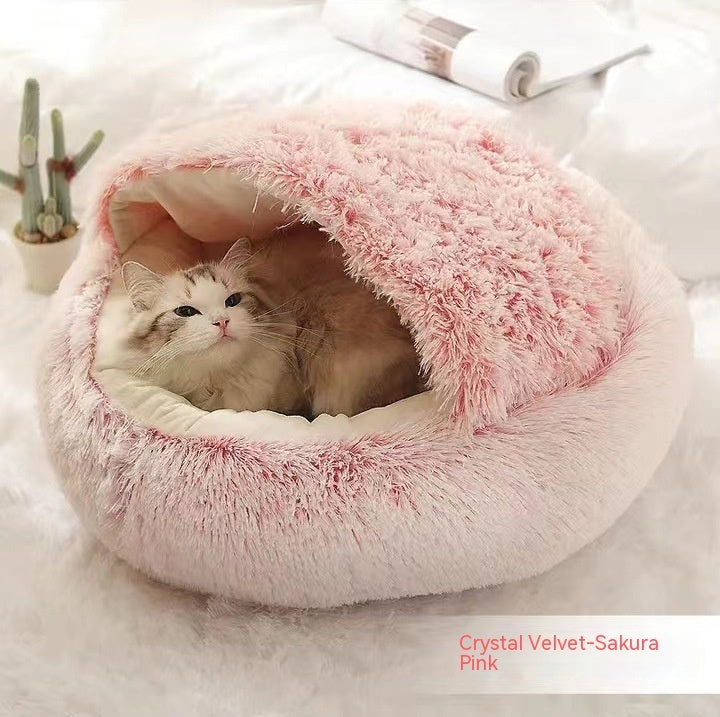 2 In 1 Winter Round Plush Warm Pet Sleeping Bed House
