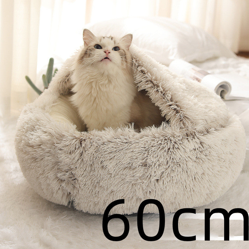 2 In 1 Winter Round Plush Warm Pet Sleeping Bed House