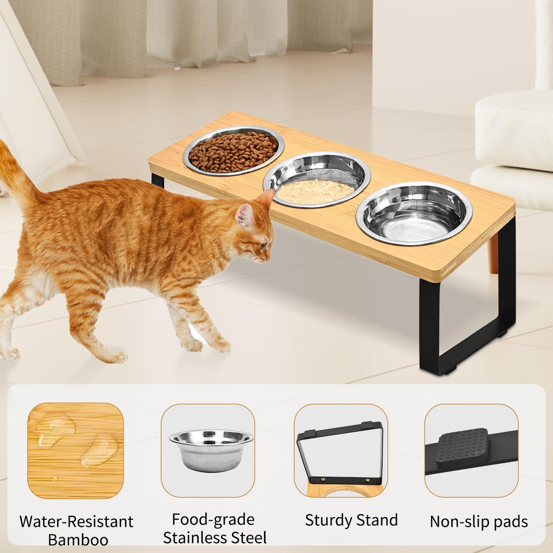 Iron And Wood Pet Feeding Rack With Bowl Stand
