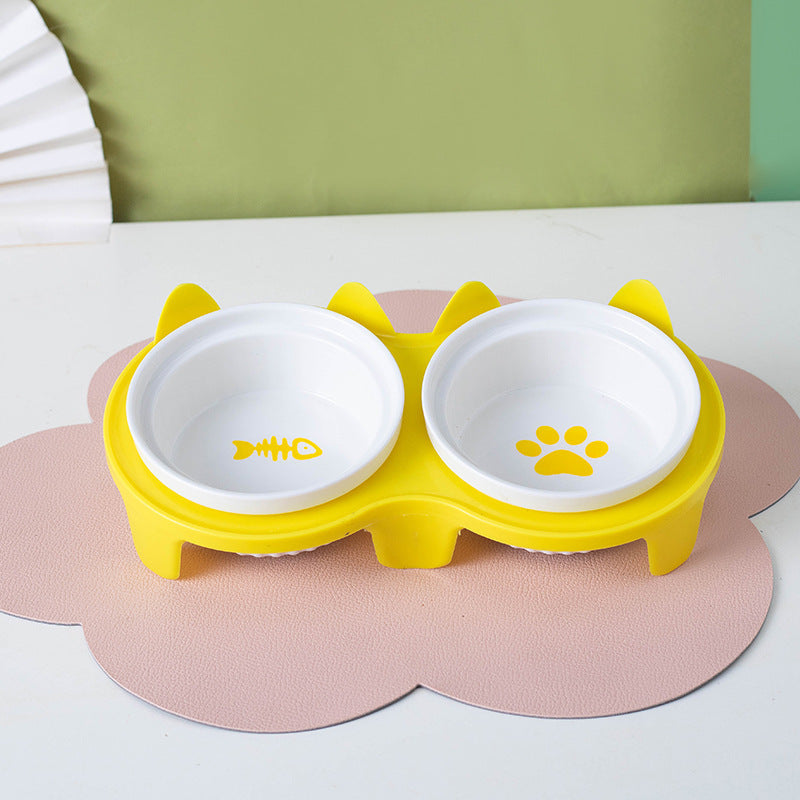 Ceramic Double Elevated Pet Feeding Water Bowl