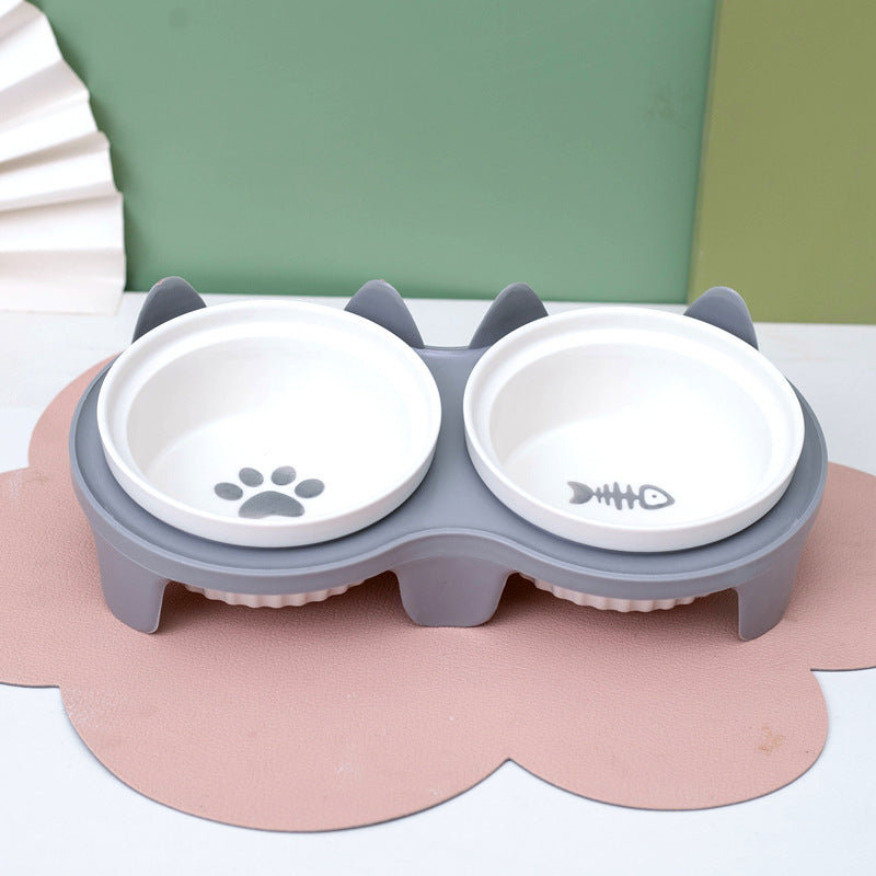 Ceramic Double Elevated Pet Feeding Water Bowl