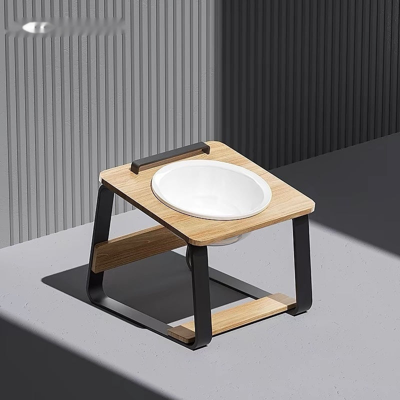 Ceramic Double Bowl Elevated Pet Feeding Water Bowl