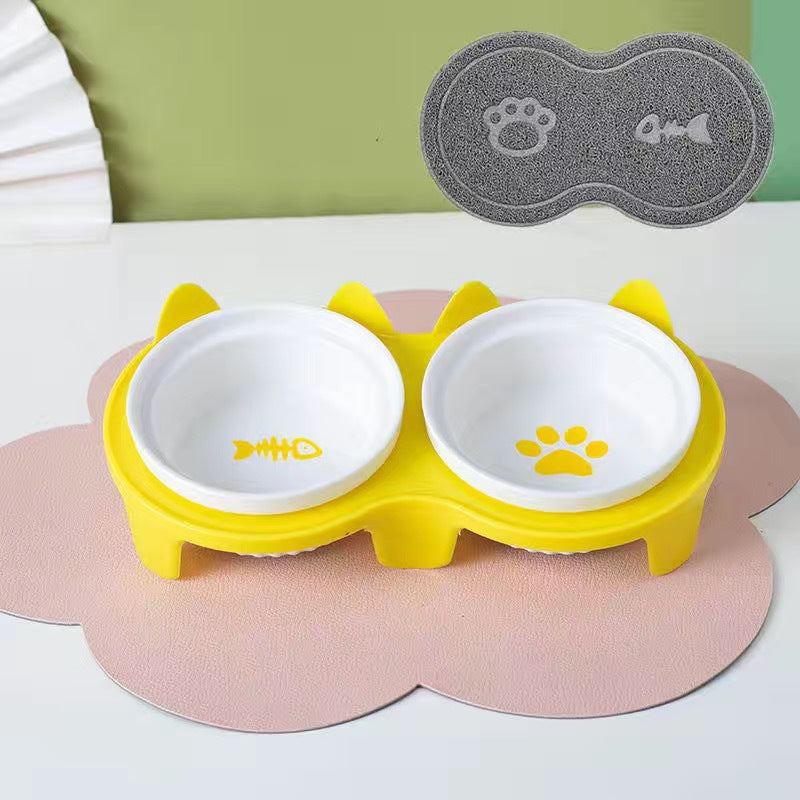 Ceramic Double Elevated Pet Feeding Water Bowl