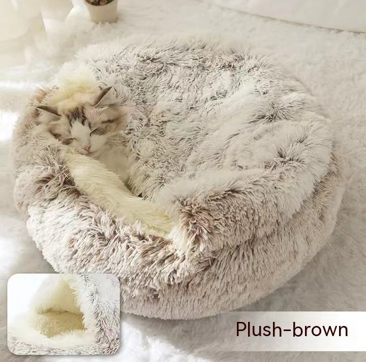 2 In 1 Winter Round Plush Warm Pet Sleeping Bed House