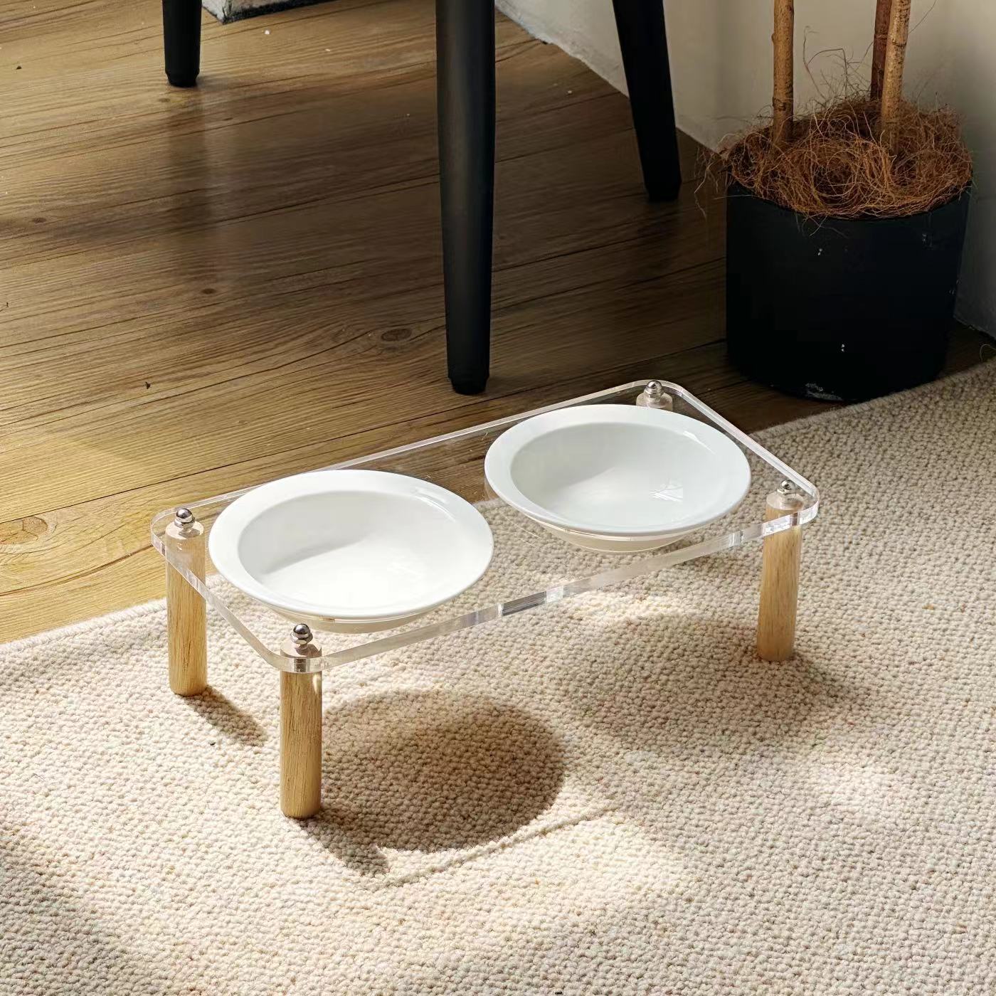 Anti Tumble Ceramic Elevated Pet Double Feeding Bowl