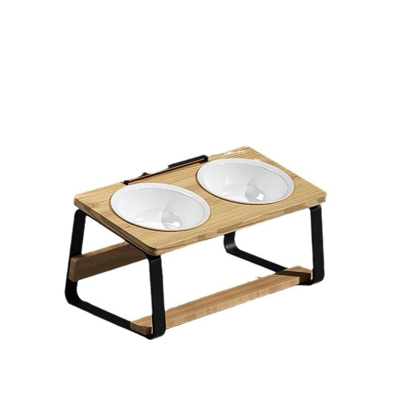 Ceramic Double Bowl Elevated Pet Feeding Water Bowl