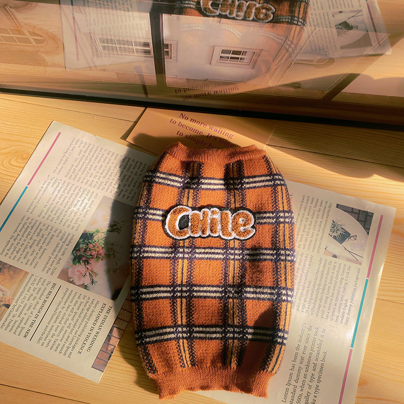 Vintage Plaid Warm Pet Sweater Clothing Pullover