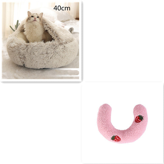 2 In 1 Winter Round Plush Warm Pet Sleeping Bed House