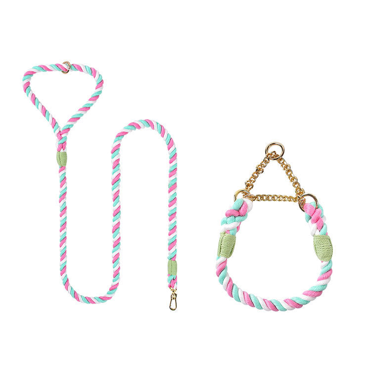 Woven Cotton Pet Collar And Leash Set Walking Control